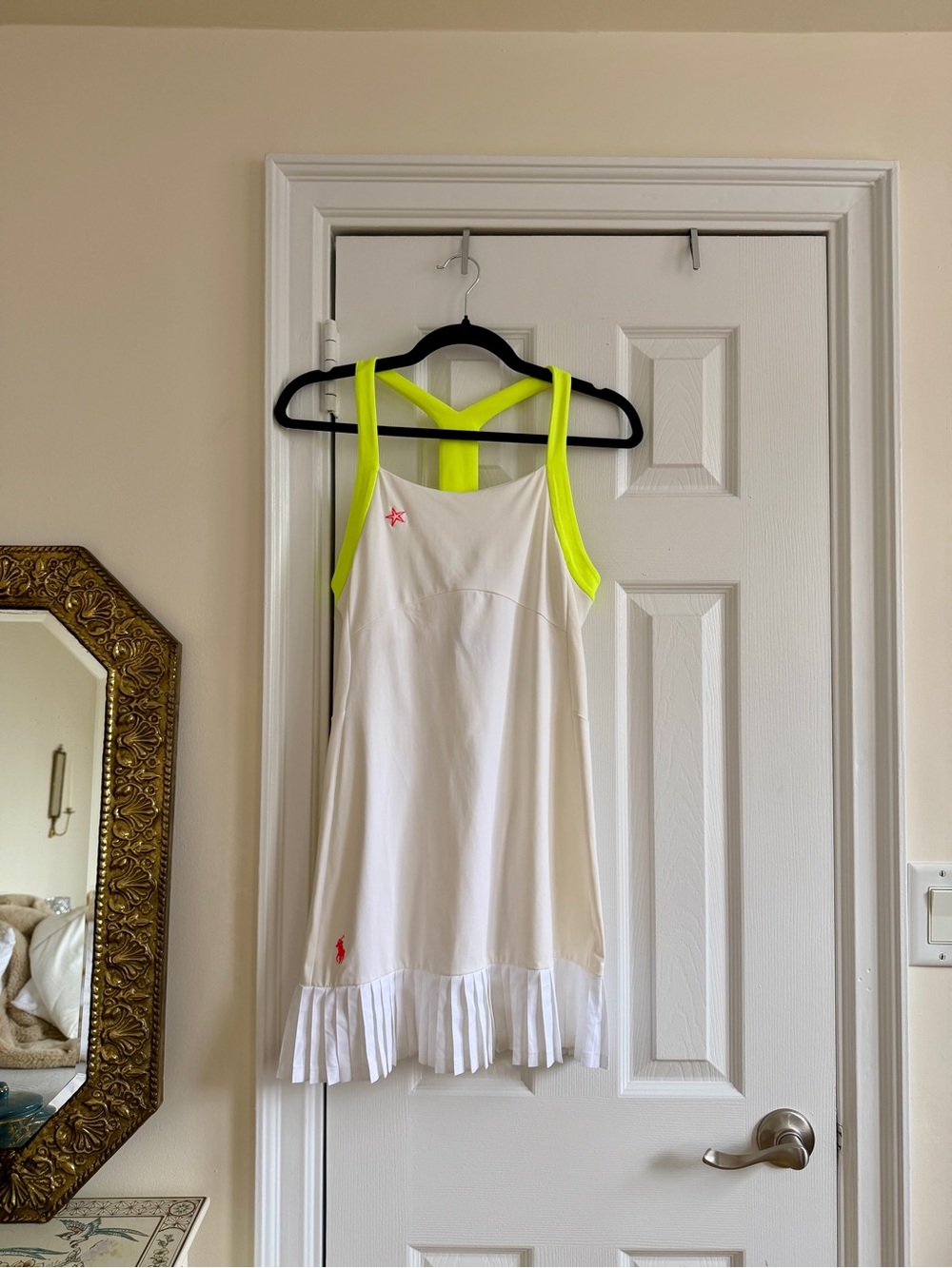 Y2K Vintage Ralph Lauren White Tennis Dress with Neon Yellow Straps, M